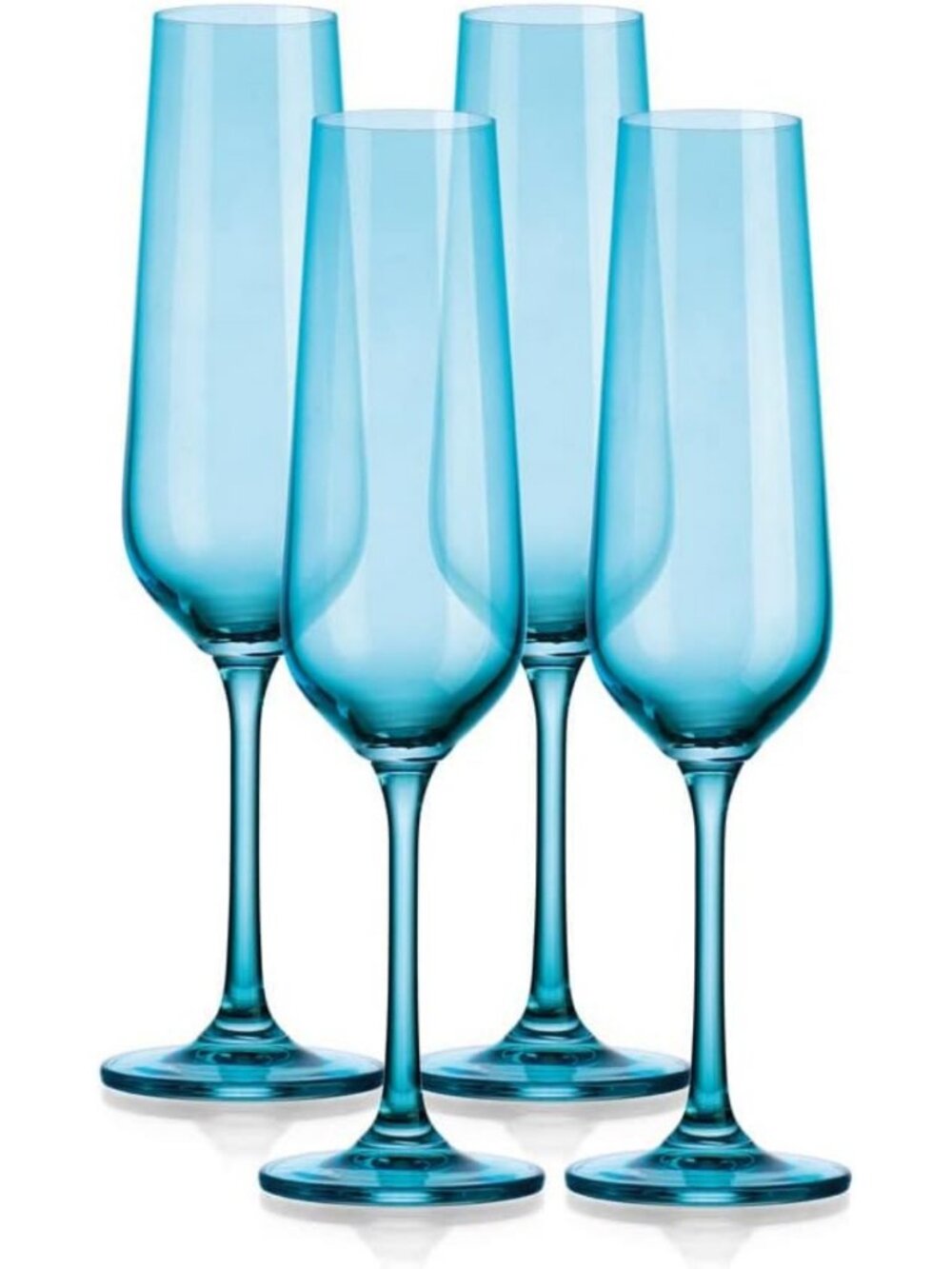 Elegant Blue Stemmed Champagne Flutes Set of 4 - 7oz European Glassware